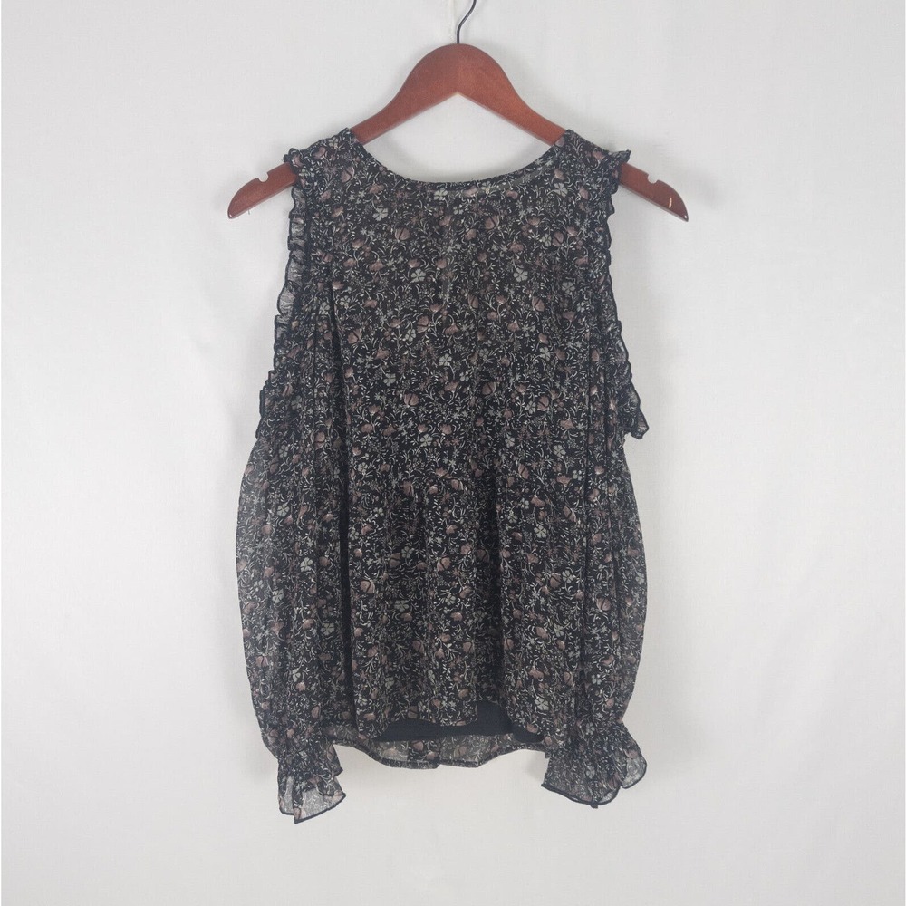 American Eagle Womens Blouse Small Top Long Cold Shoulder Sleeve Round Neck‎
